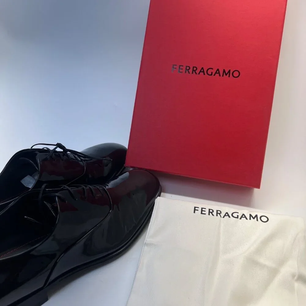 Salvatore Ferragamo Denzel Men Shoes Black Patent Leather Formal Shoes Size 11E